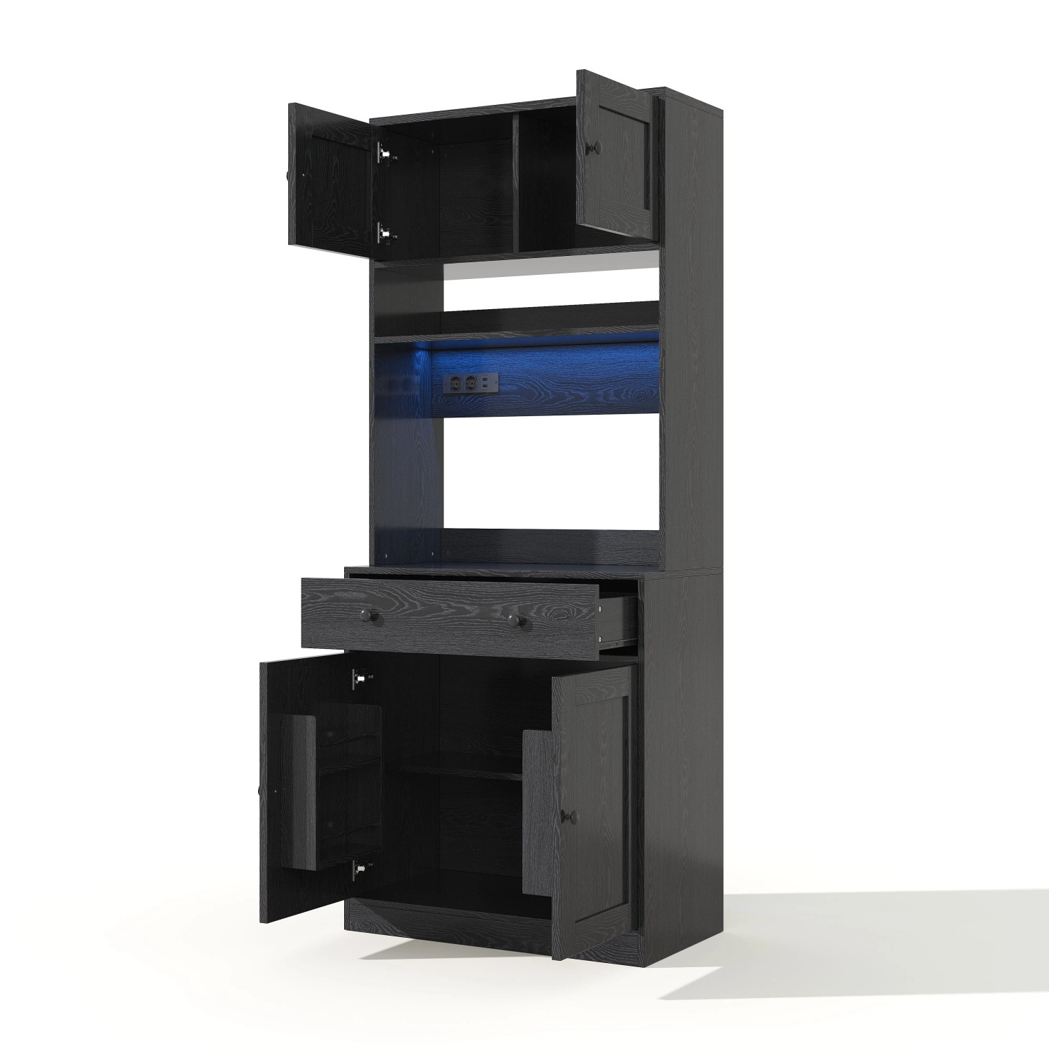 Merax Küchenschrank 180 cm LED Steckdose Gewürzregal Große Schublade