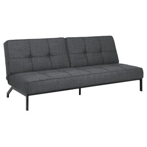 Graues ebuy24 Perugia Schlafsofa mit Knopfheftung und schwarzen Füßen.
