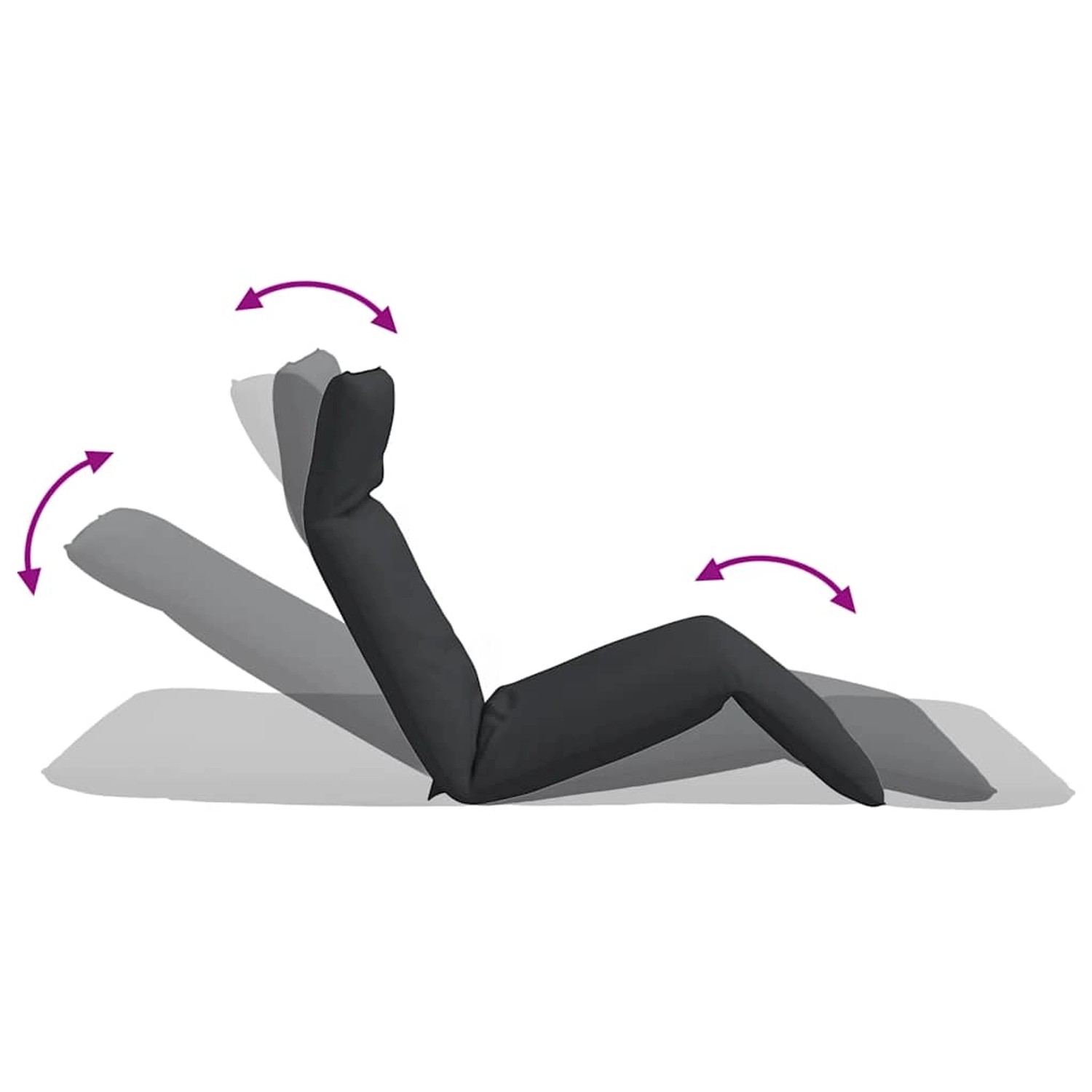 Klappbare, schwarze Sonnenliege mit verstellbarer Rückenlehne und Fußstütze.