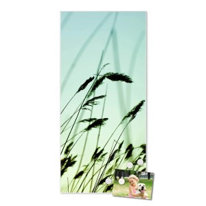 Weiße Magnettafel 37x78cm mit Gräser Motiv, inklusive Magneten. Wanddekoration für Notizen und Fotos.