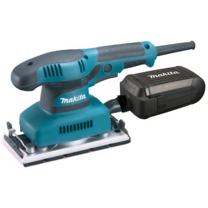 Makita Schwingschleifer BO3711J (190 W) mit Staubbox, blau/schwarz. Schleifmaschine für Holz und Lack.