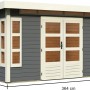 Karibu Gartenhaus Kastberg, terragrau, mit Flachdach, lackiert, 360x240 cm. Holzhaus mit Fenster und Doppeltür.