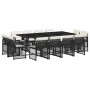 vidaXL 13-tlg. Garten-Essgruppe mit schwarzen Poly Rattan Stühlen, Tisch und cremefarbenen Kissen.