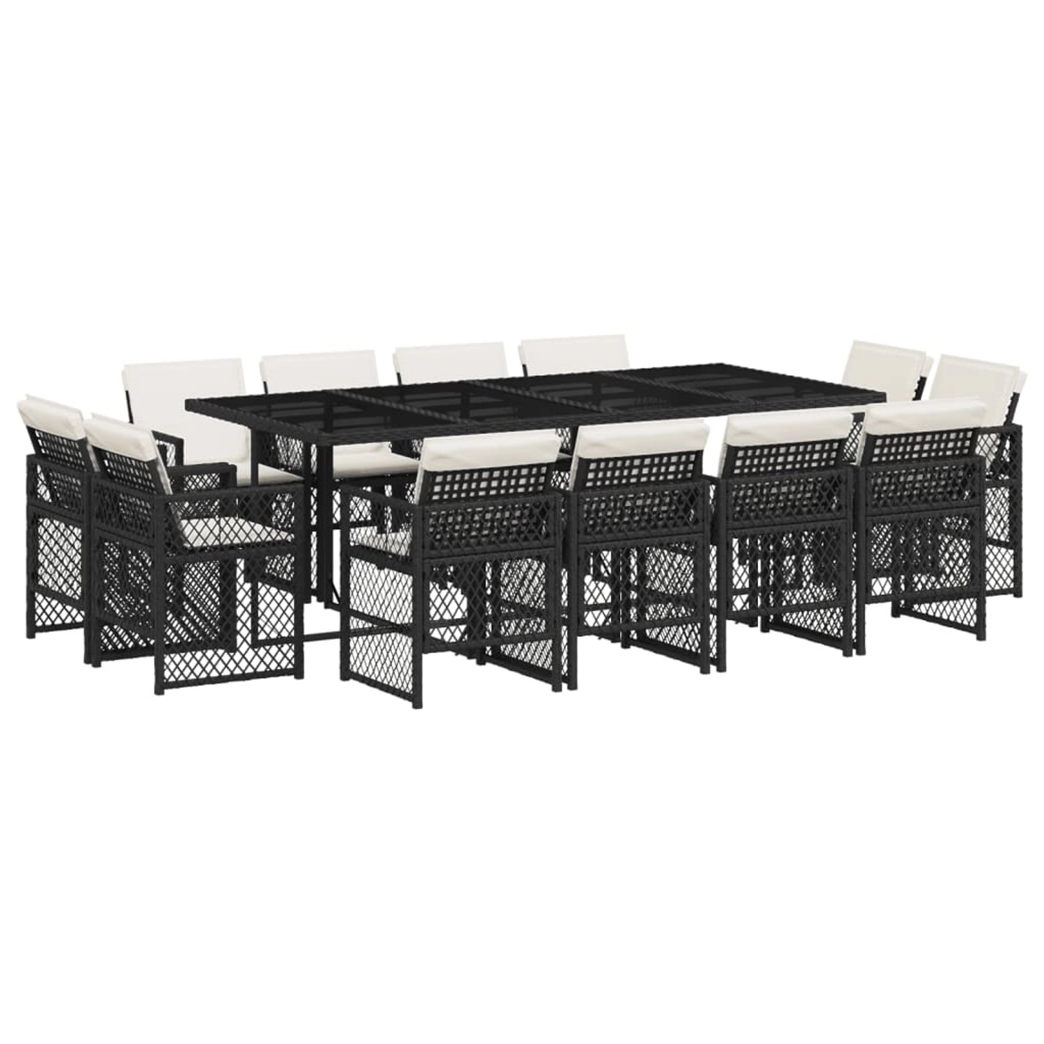 vidaXL 13-Tlg Garten-Essgruppe mit Kissen Schwarz Poly Rattan 3210858 günstig online kaufen