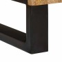 Detail Nachttisch: Schwarzes Metallbein und helle Natur Massivholz Mango Platte. Robustes Design.