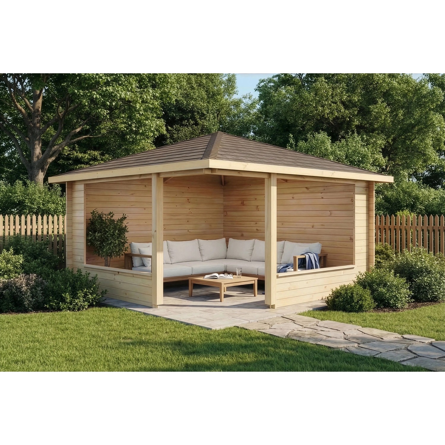 Alpholz Gartenhaus Maik-40 Spitzdach Unbehandelt 425 cm x 425 cm