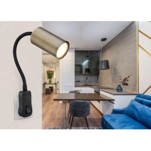 Schwarze Globo Wandlampe Robby mit Flexarm, 55x430mm, für GU10 Leuchtmittel. Ideal als Leselampe.