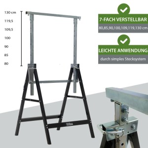 2er Set TRUTZHOLM Arbeitsböcke, 7-fach höhenverstellbar, bis 400 kg belastbar, Stahl schwarz lackiert.