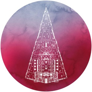 Runde, selbstklebende Star Wars Tapete mit Star Destroyer Motiv in Rosa, Ø 128 cm.