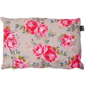 Beiges In the Mood Lendenkissen Rosemary mit Rosenmuster, 60x40 cm, für Gartenstühle.