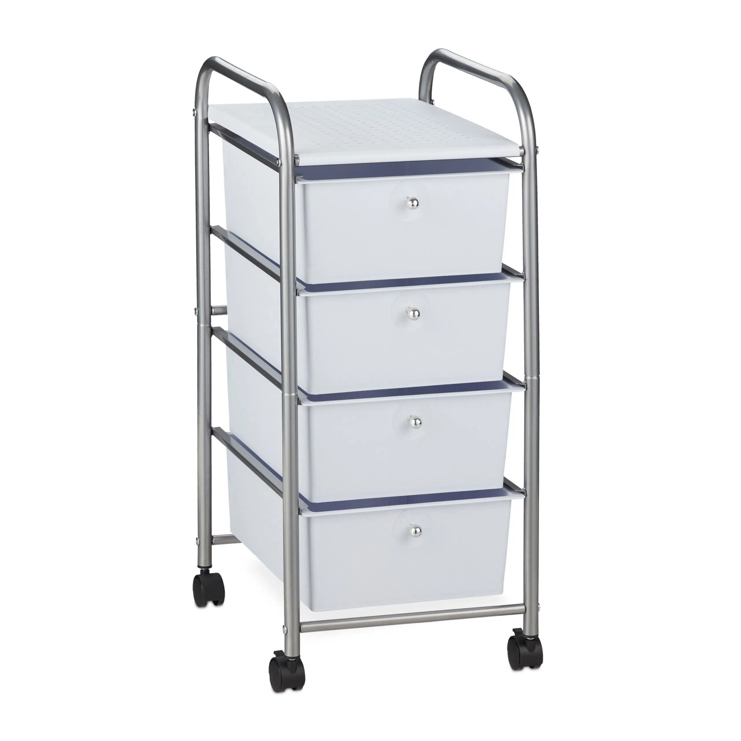 Relaxdays Badrollwagen Kunststoff und Eisen Silber mit 4 Schubladen 74 cm x 33 cm x 39 cm 3,8 kg