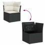 vidaXL Garten-Sofagarnitur: Schwarzes Poly Rattan Sofa mit Kissen, Stauraum mit wasserfestem Beutel offen.