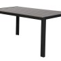 Schwarzer ebuy24 Cirl Gartentisch (150 cm) mit grauer Tischplatte.