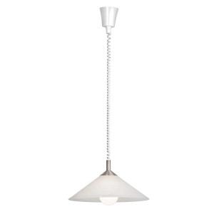 Pendelleuchte Ariana mit alabasterfarbenem Glasschirm und verstellbarer Höhe.