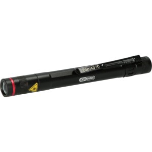Schwarze KS TOOLS Perfectlight LED Taschenlampe, 85 Lumen, mit Clip. Robustes Aluminiumgehäuse, spritzwassergeschützt.