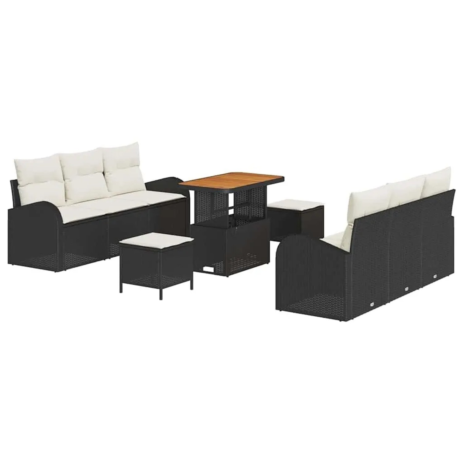vidaXL Garten-Sofa-Set mit Kissen mit Speicher 9-Tlg Schwarz und Creme 3364300