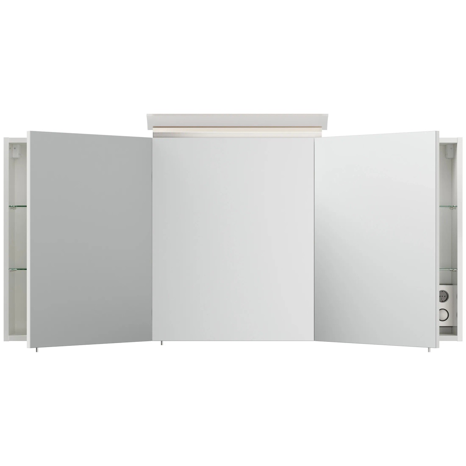 Posseik Spiegelschrank, 140 cm, mit LED-Lampe und Glasböden, Weiß Hochglanz.