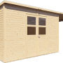 Bertilo Holz-Gartenhaus Borkum 2 Natur mit Doppeltür und Anbau, aus FSC®-zertifiziertem Holz.