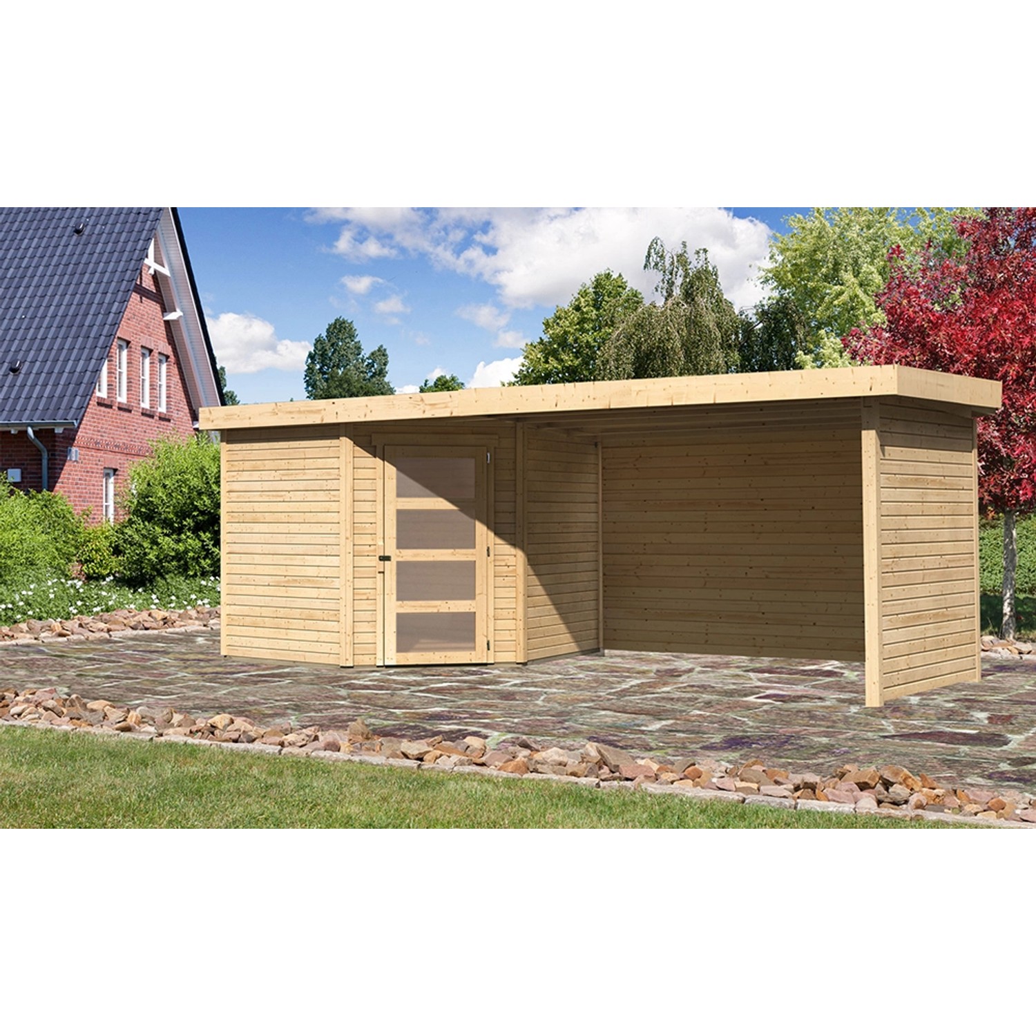 Karibu Holz-Gartenhaus Linköbing Natur Pultdach Unbehandelt 238 cm x 242 cm günstig online kaufen