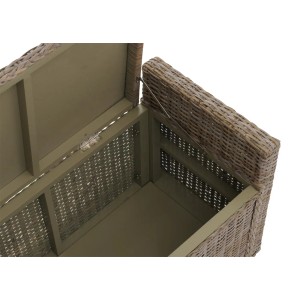 Geöffnete Sitzbank Genua aus Rattan in Grau-Braun mit Staufach.