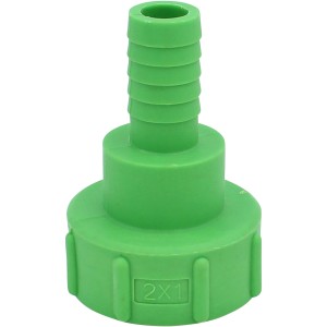 Grüner IBC Schlauchadapter auf 1 Zoll für Regentonnen und Wasserzapfstellen.