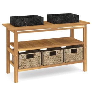 vidaXL Waschtisch mit Schwarzen Marmorbecken Massivholz Teak 3096584