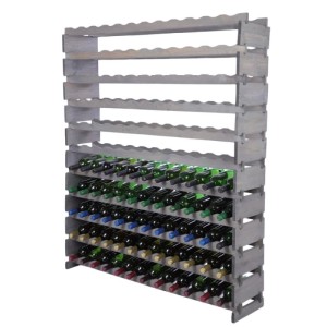 Graues PROREGAL Weinregal VINOTECA FLEX PRO aus Kiefernholz mit 132 Flaschen auf 11 Ebenen.