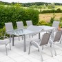 9-teiliges Gartenmöbel-Set Merxx Amalfi mit Ausziehtisch und 8 Stapelsesseln in Diamantbraun.