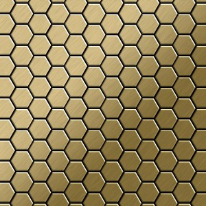 Mosaikfliese Titan Gold gebürstet, hexagonale Metallfliesen für Wand und Boden.