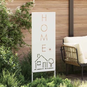 Weißer vidaXL Garten Sichtschutz mit "HOME" Schriftzug und Hausmotiv, 50x140 cm.