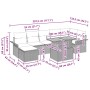 Graues 8-tlg. Garten-Sofa-Set aus Polyrattan mit Stauraum und Tisch, Maße gemäß Skizze.