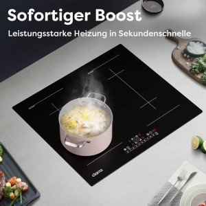 CIARRA Induktionskochfeld 60cm mit 4 Zonen und Boost-Funktion beim Kochen.