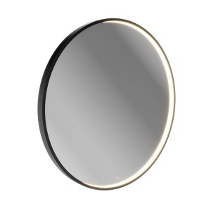 Runder, schwarzer LED-Spiegel (80 cm) für das Bad mit umlaufender Beleuchtung.