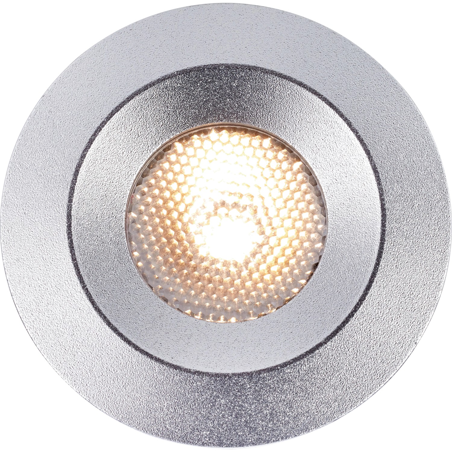 Silberne LED Bodeneinbauleuchte Budoni, rund, 5er Set für den Außenbereich.