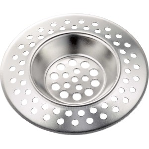 Silbernes Abfluss-Sieb Ø 70 mm aus Edelstahl zum Auffangen von Haaren und Schmutz.
