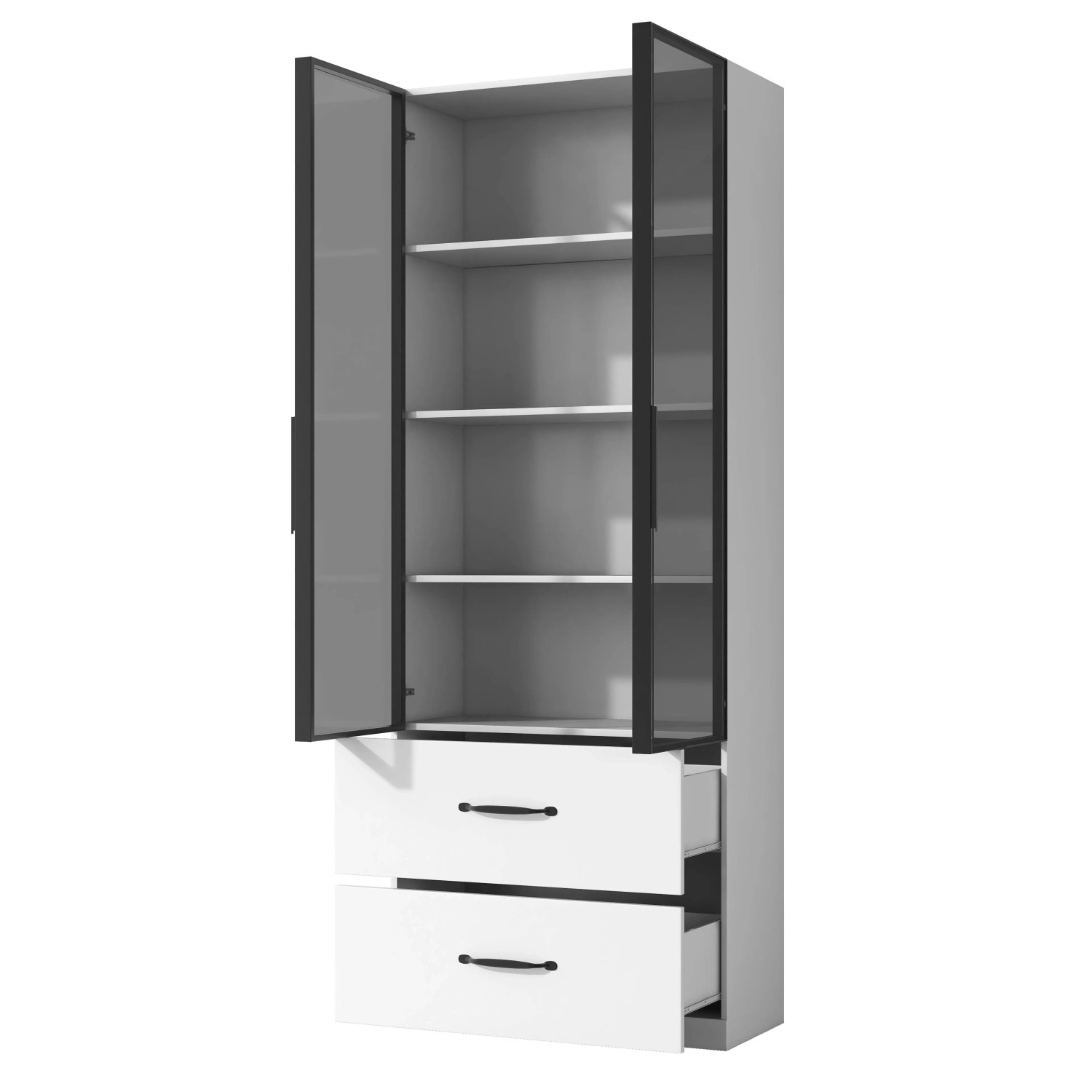 okwish LED Vitrine mit Schubladen Glasfächer Wohnzimmer 60x40x160cm Weiß