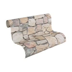 PROFHOME Tapete Steinoptik beige-grau, matte Papiertapete