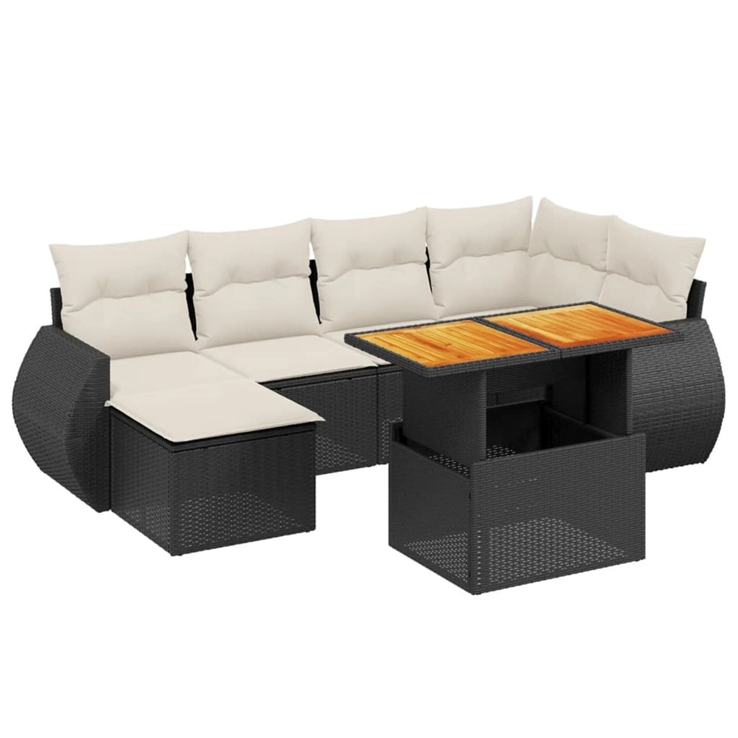 vidaXL 7-Tlg Garten-Sofagarnitur mit Kissen Schwarz Poly Rattan 3272295 günstig online kaufen