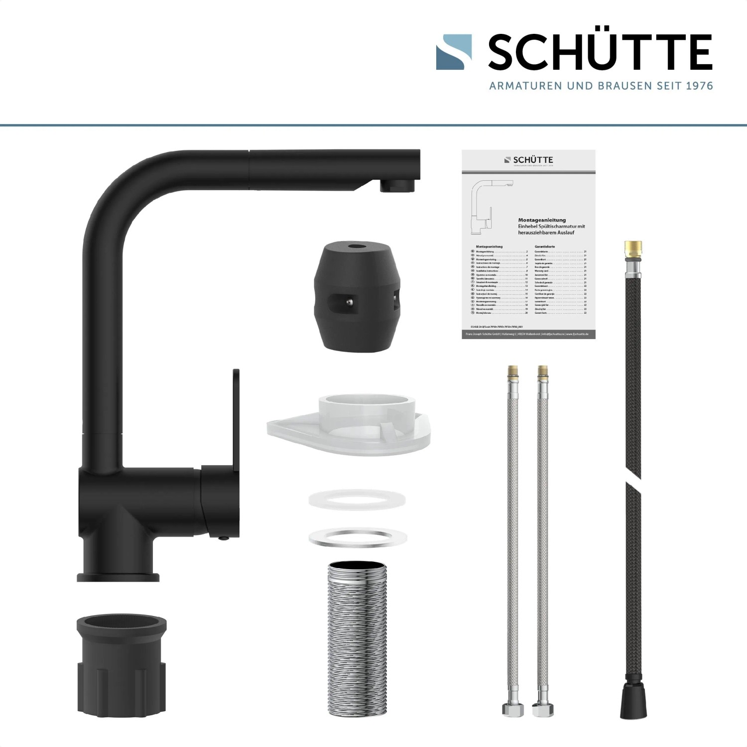 Schütte Spültischarmatur London, Schwarz Matt, mit Zubehör und Montageanleitung.
