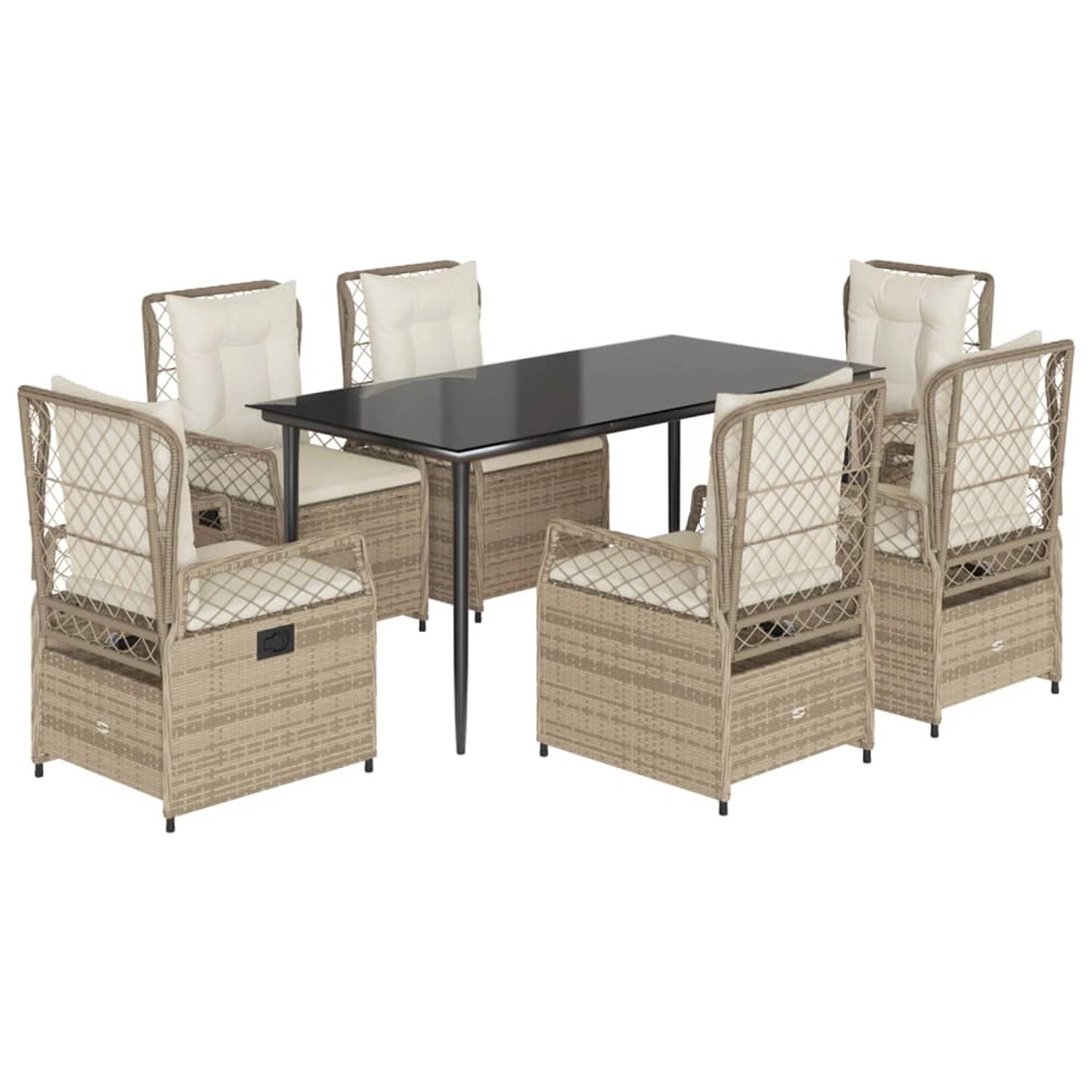 vidaXL 7-Tlg Garten-Essgruppe mit Kissen Beige Poly Rattan 3263017