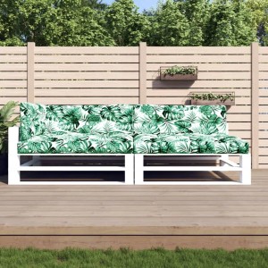 5-tlg. Palettenkissen-Set mit grünem Blattmuster auf weißem Polyesterstoff für Outdoor-Sofa. Ideal für Garten.