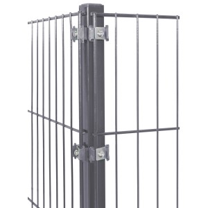 Eckpfosten Anthrazit für Stabmattenzaun, Stahl, 125x4x4 cm, mit Klemmplatten und Schrauben.
