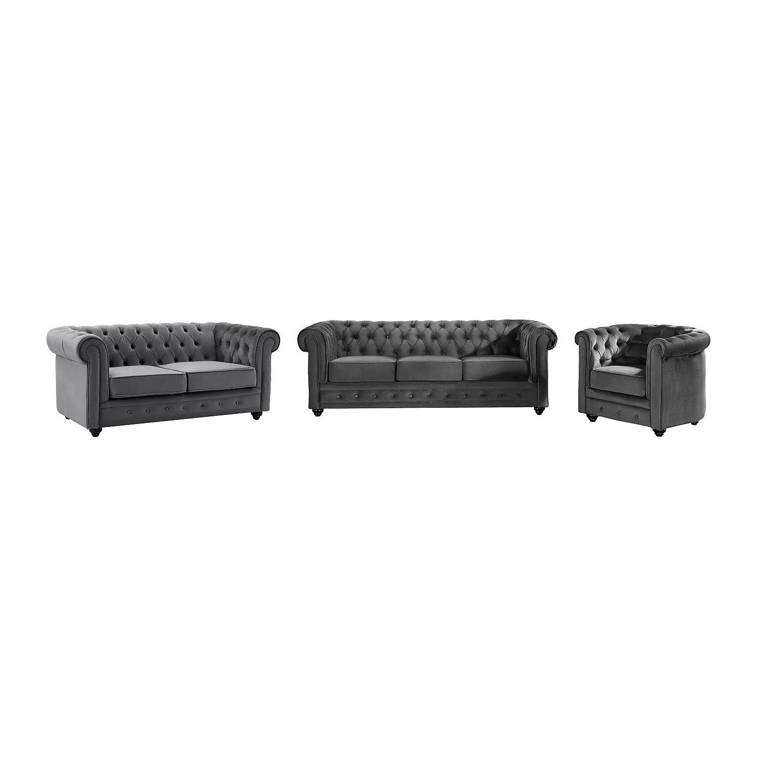 Vente-unique Couchgarnitur Mit Sessel Chesterfield Anthrazitgrau 165 cm  82 cm  205 cm