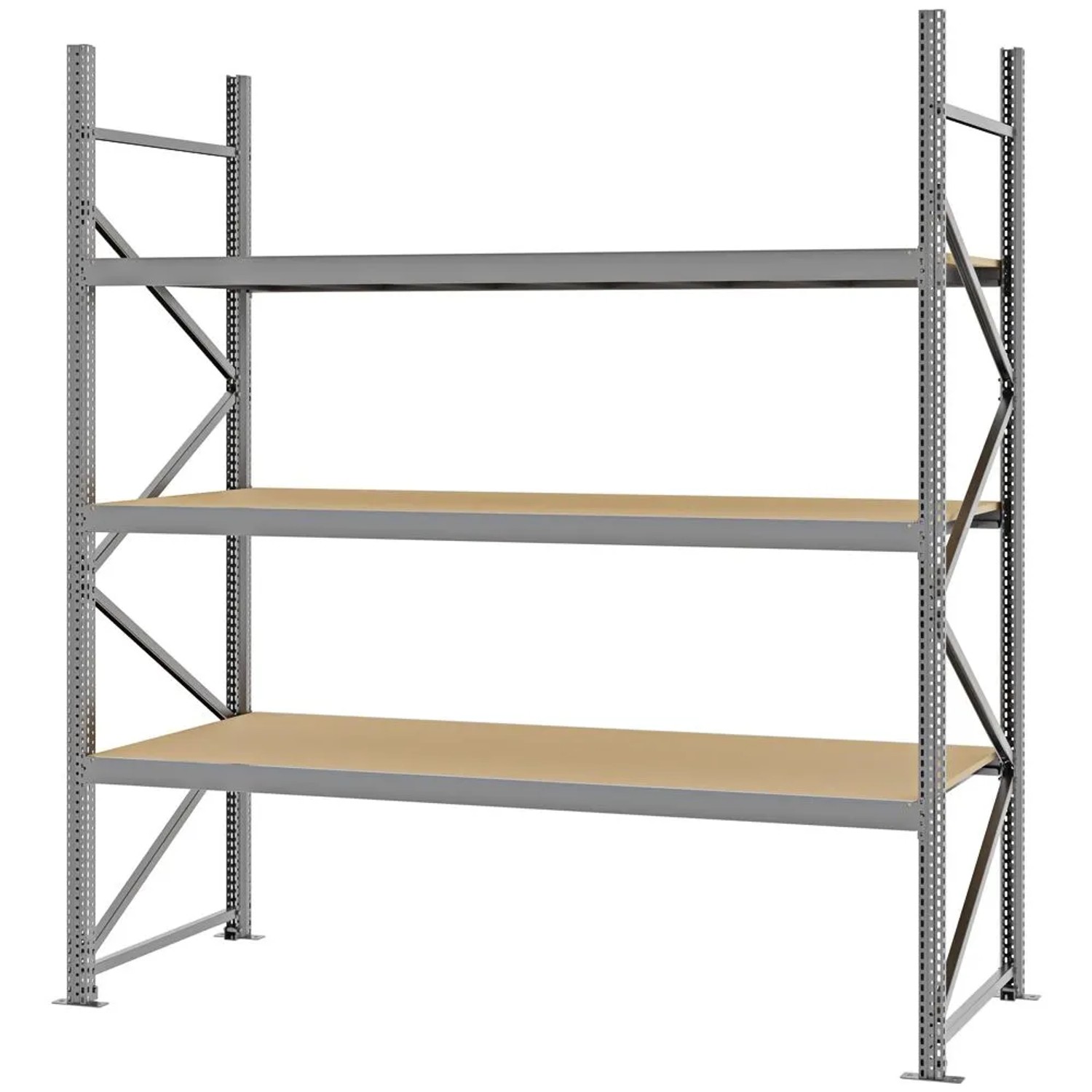 PROREGAL Weitspannregal Schraub-Stecksystem MAGNUS PRO Made In Germany Grundregal 250x225x80cm 3 Ebenen Spanplattenböden Fachlast 520kg Verzinkt