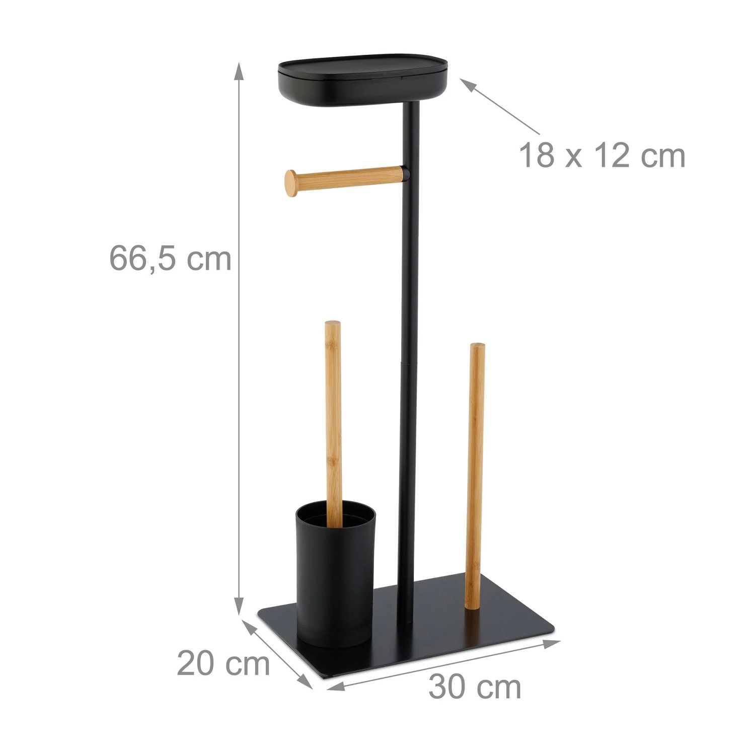 Relaxdays WC Garnitur Bambus Eisen Schwarz Natur Freistehend 66,5 cm x 30 cm x 20 cm 1,8 kg_4