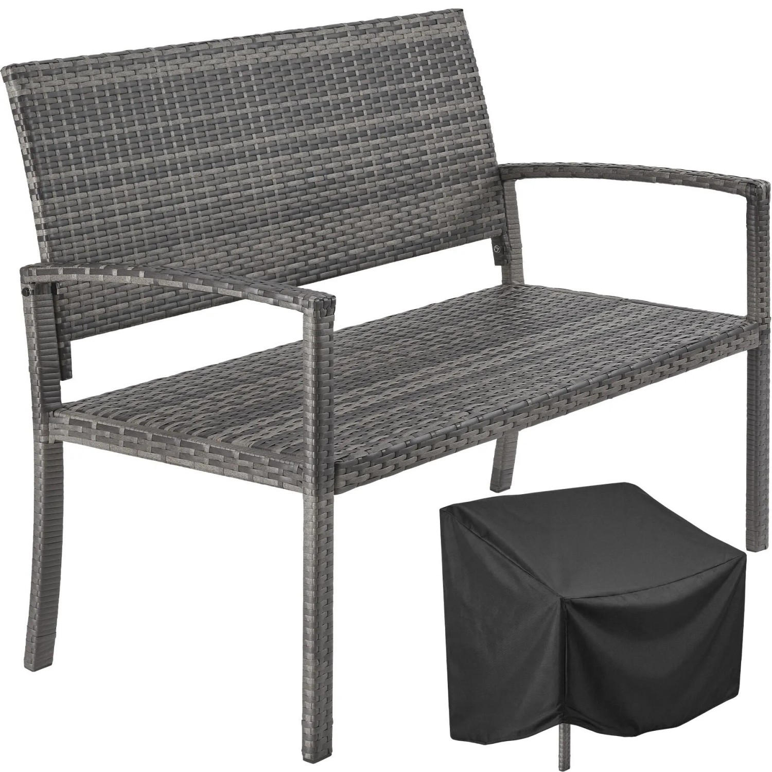 Tectake Rattan Gartenbank Murat 2 Sitzer Wetterfest  64 5 x 125 x 90 cm Grau