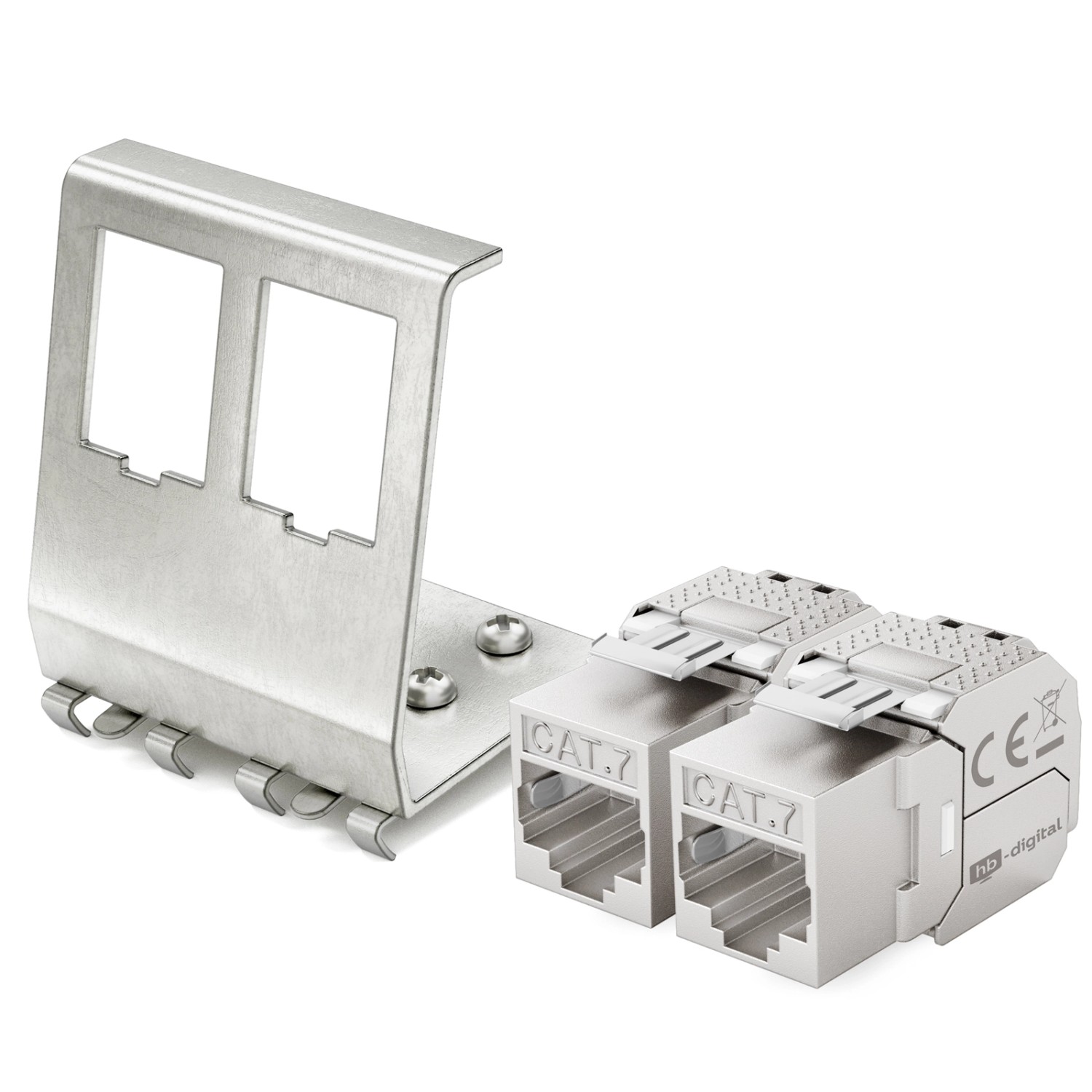hb-digital Hutschienenadapter 2 Port  mit CAT 7 Keystone Modul RJ45