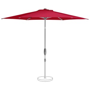 Suncomfort Marktschirm, rot mit weinrot, mit Kurbel für einfache Bedienung.
