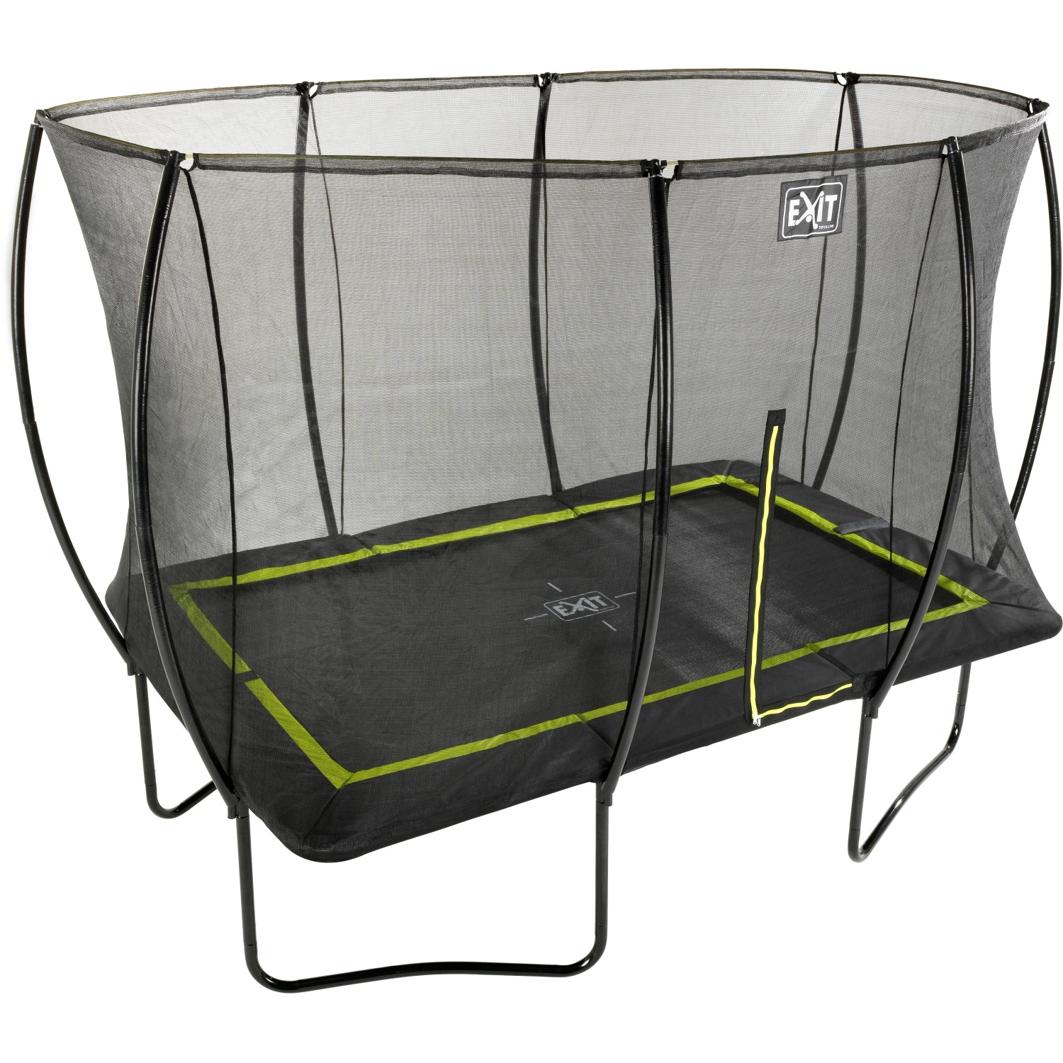 Schwarzes EXIT Silhouette Gartentrampolin 244x366cm mit Sicherheitsnetz.