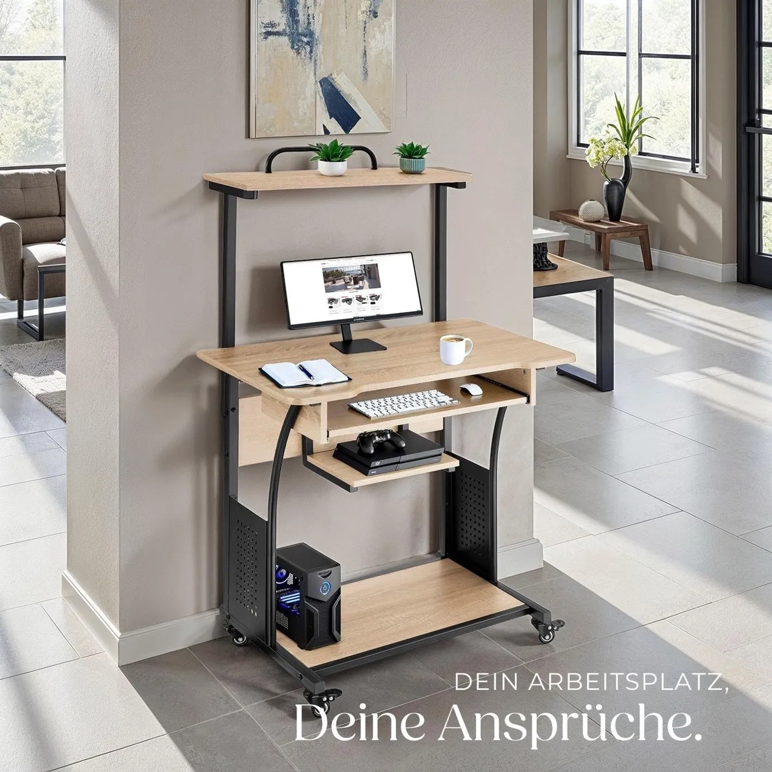 Tectake Schreibtisch Fife im Industrial Style mit Holz- und Stahl-Elementen in Eiche Sonoma.